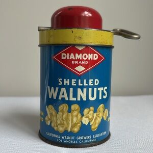 RARE Vintage Diamond Walnut Tin with Chopper Top